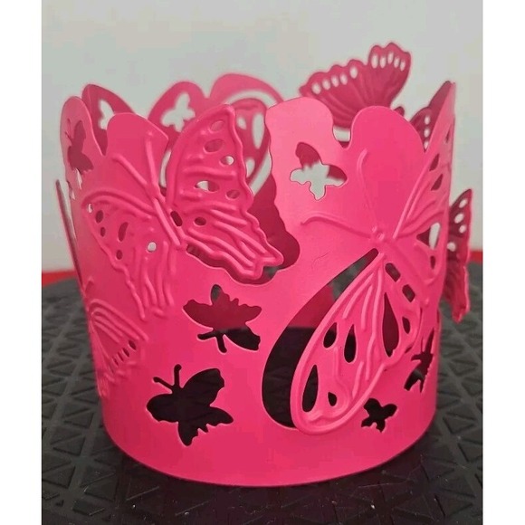 Partylite Pink Metal Butterfly 3 Wick Candle Sleeve - Picture 3 of 6